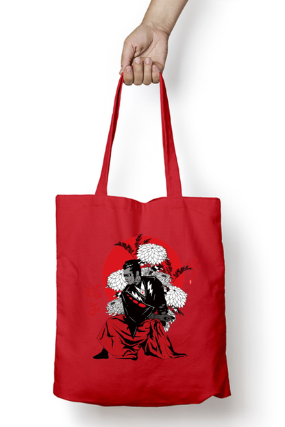 Aesthetic Zipper Tote Bag - Red Warrior Samurai Japan Design