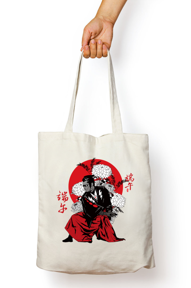 Aesthetic Zipper Tote Bag - Red Warrior Samurai Japan Design