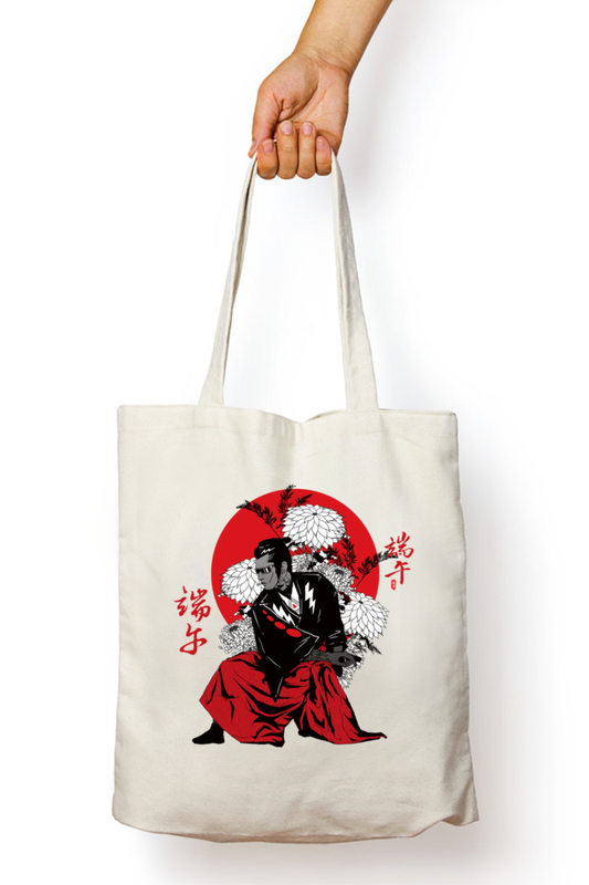 Aesthetic Zipper Tote Bag - Red Warrior Samurai Japan Design