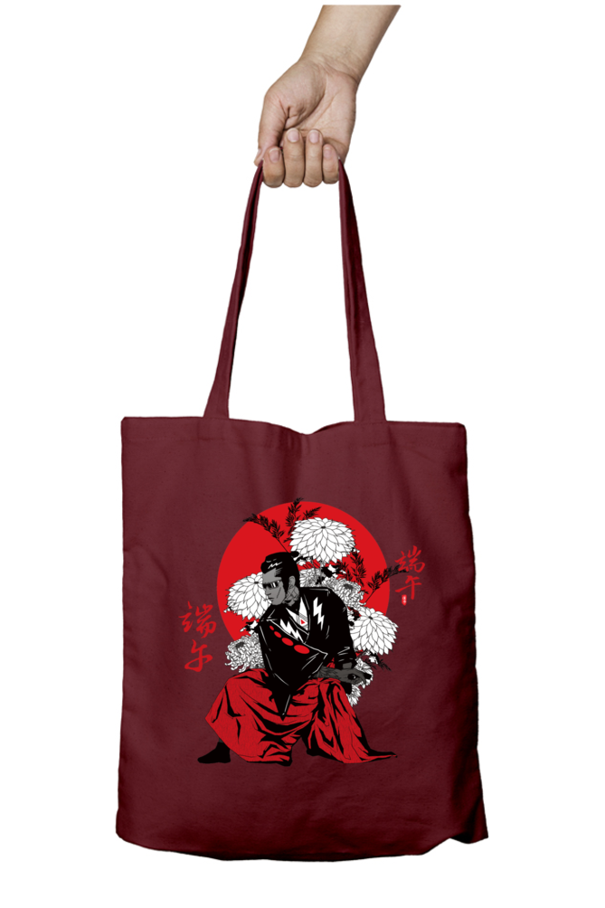 Aesthetic Zipper Tote Bag - Red Warrior Samurai Japan Design