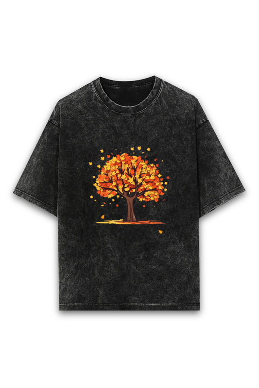 Oversized Acid Wash T-Shirt with Unique Tree Design