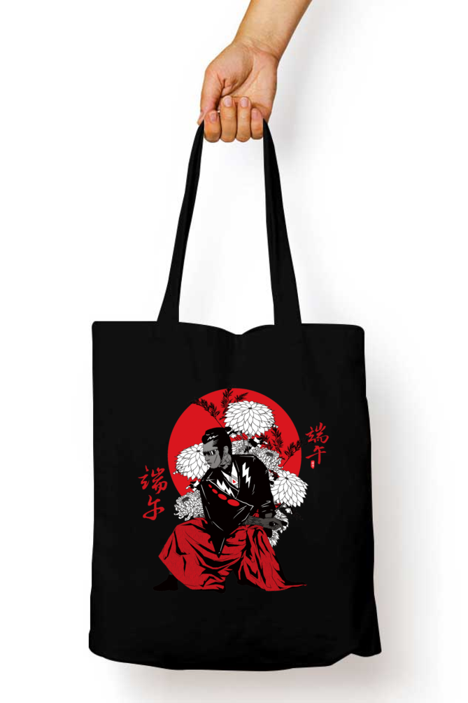 Aesthetic Zipper Tote Bag - Red Warrior Samurai Japan Design