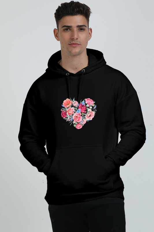 Oversized Hoodie with Heart & Rose Design