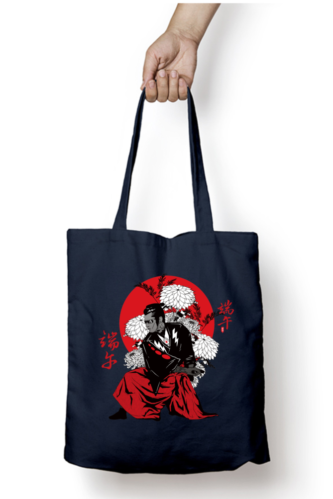 Aesthetic Zipper Tote Bag - Red Warrior Samurai Japan Design