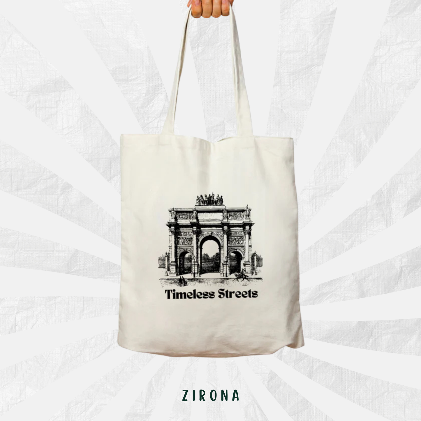 The Timeless Street -The Unisex Tote Bag Zipper white Standard