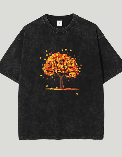 Oversized Acid Wash T-Shirt with Unique Tree Design