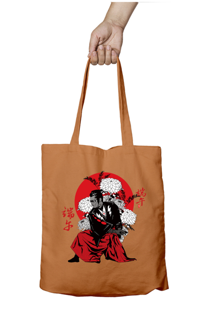 Aesthetic Zipper Tote Bag - Red Warrior Samurai Japan Design