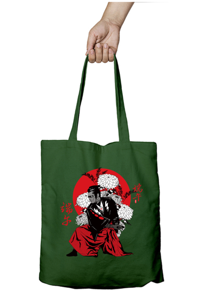 Aesthetic Zipper Tote Bag - Red Warrior Samurai Japan Design