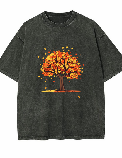 Oversized Acid Wash T-Shirt with Unique Tree Design