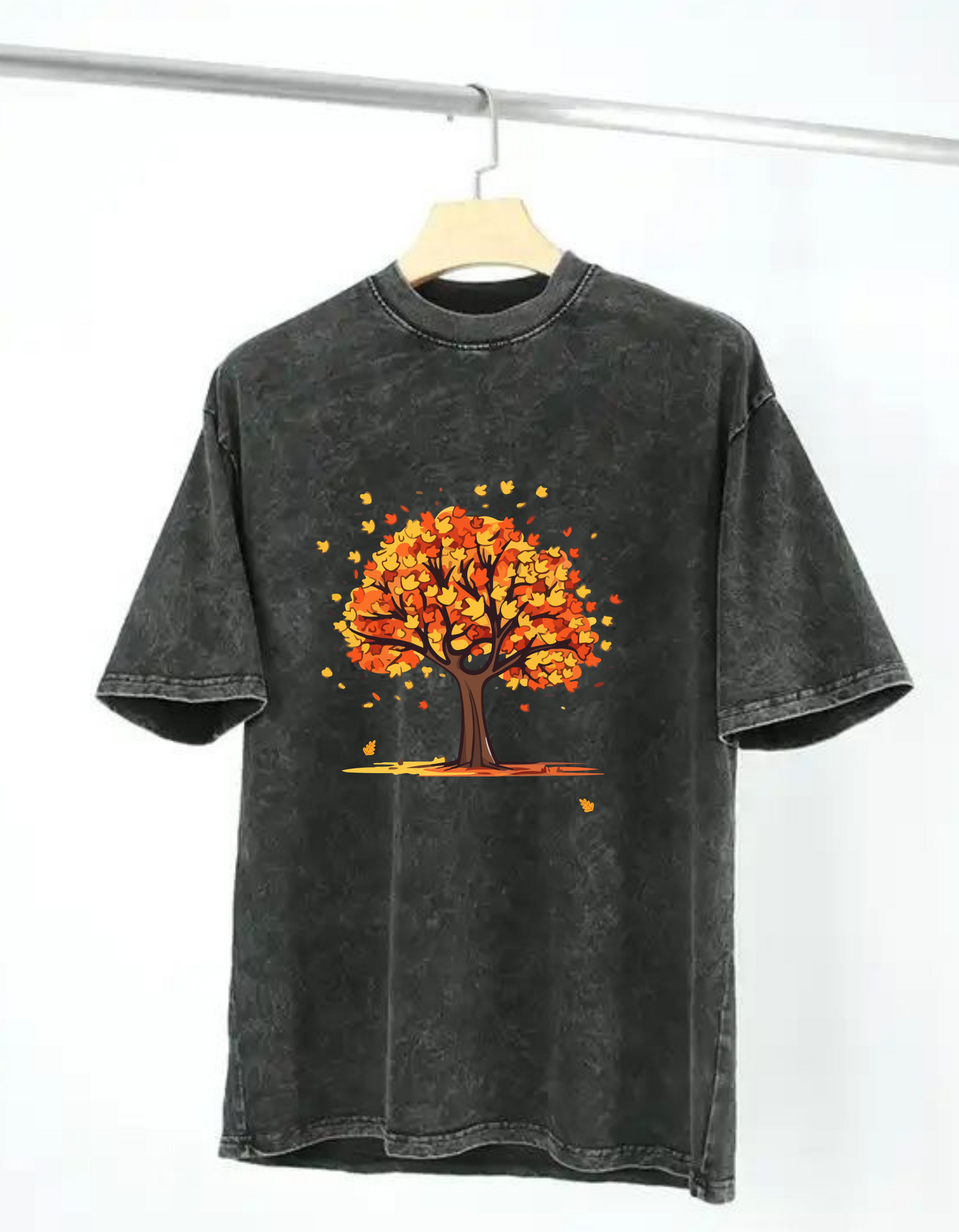 Oversized Acid Wash T-Shirt with Unique Tree Design