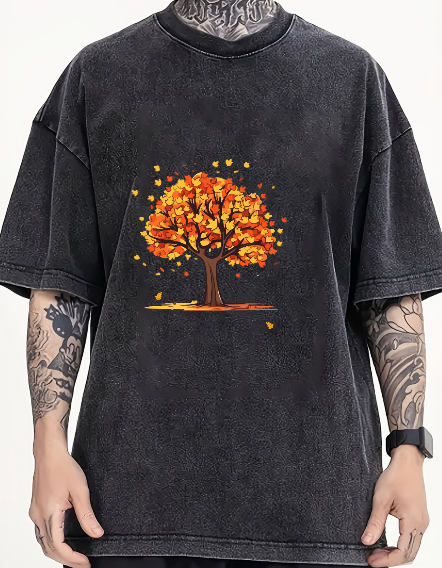 Oversized Acid Wash T-Shirt with Unique Tree Design